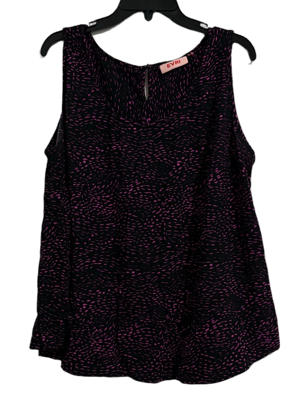 EVRI 100% Rayon Black Tank Top with Pink Speckle Print